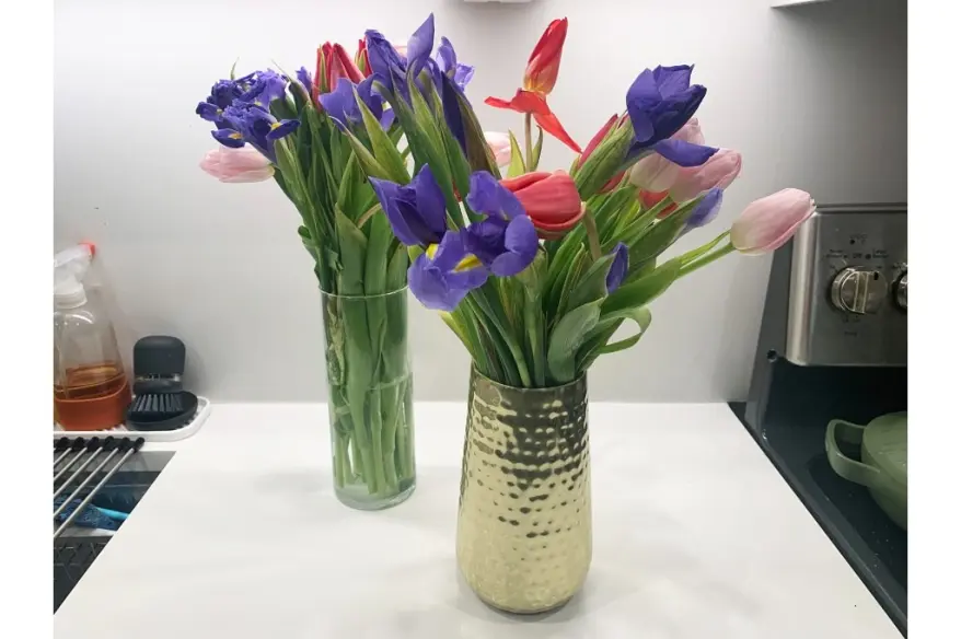A group of flowers from The Bouqs in a vase, reviewed by Sophie Cannon.