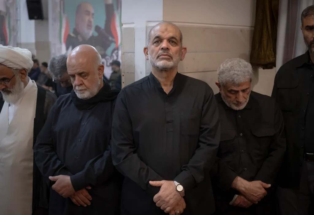 Ahmad Vahidi, Esmail Qaani, and Iraj Masjedi at a memorial ceremony for Hossein Salami.