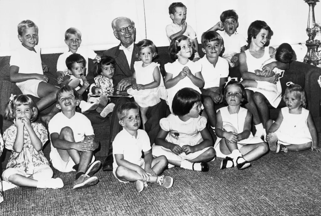 Joseph P. Kennedy with his 17 grandchildren.