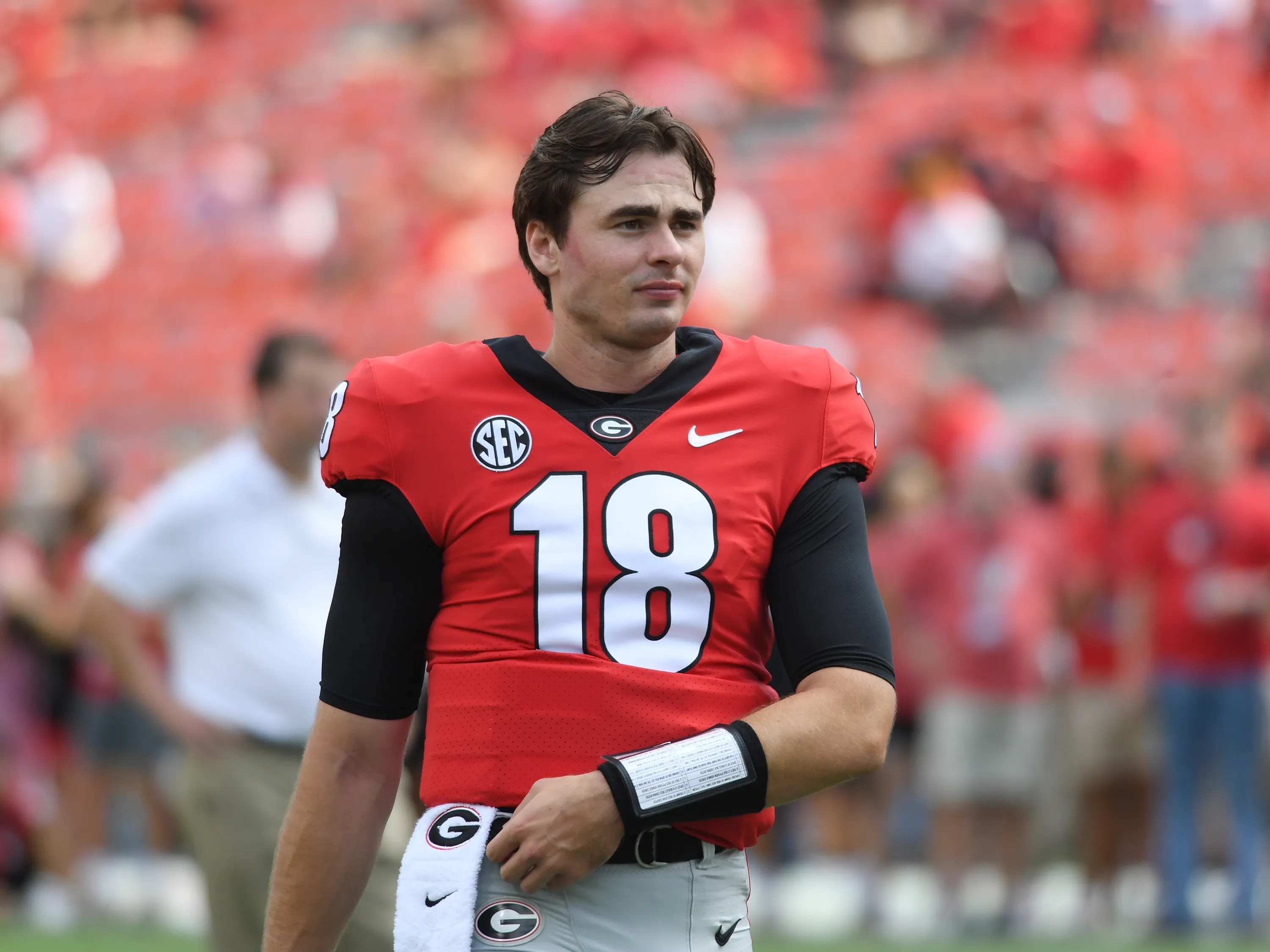 Georgia Bulldogs Quarterback JT Daniels (18) during warmups.