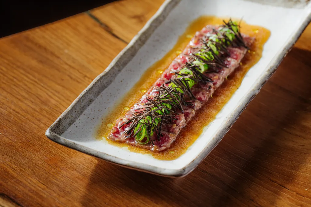 Zuma x Mercedes wagyu beef tataki.
