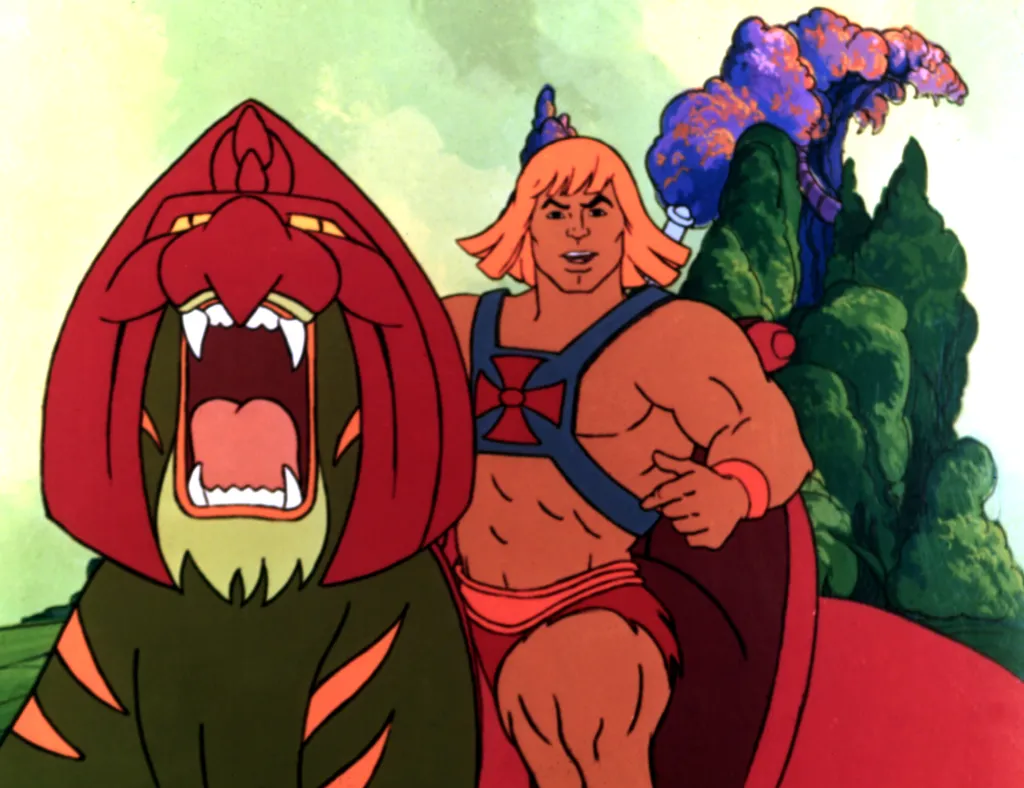 Illustration of He-Man and Battle Cat from "He-Man and the Masters of the Universe".