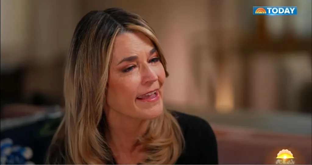 Savannah Guthrie tearfully speaking during an interview on the "TODAY" show.