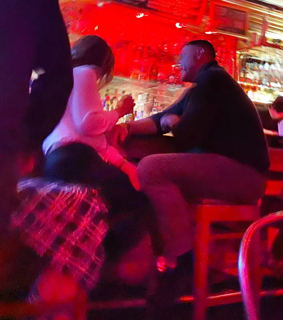 Mike Vrabel and Dianna Russini chatting at Tribeca Tavern.