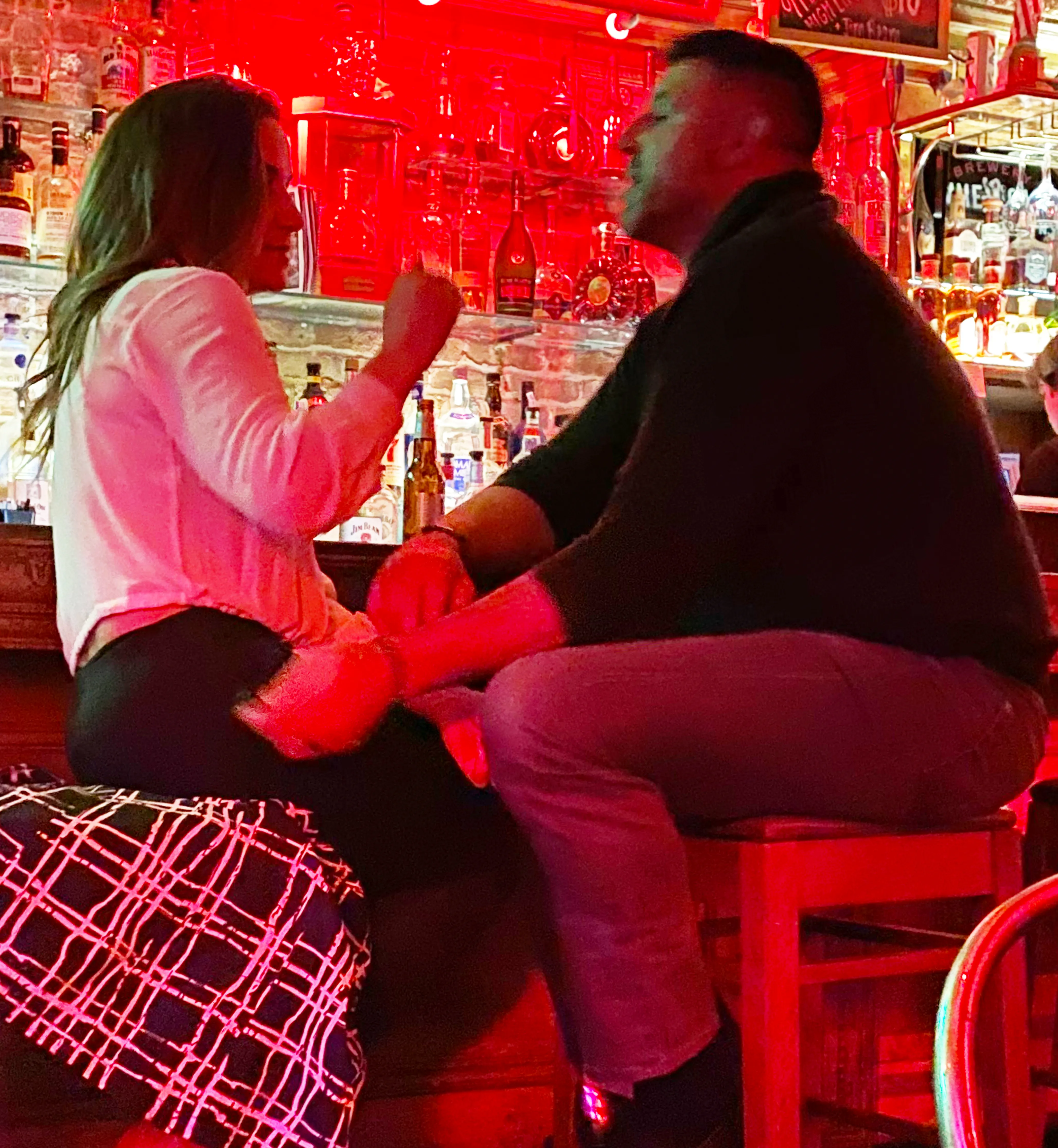 Mike Vrabel and Dianna Russini chatting at Tribeca Tavern.