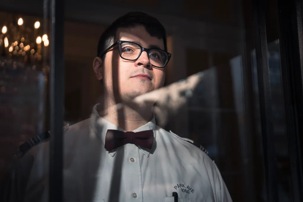 Charles Vega, a 33-year-old Park Avenue doorman of nearly 15 years, is one of 34,000 residential building workers prepared to strike when their union contract expires April 20.