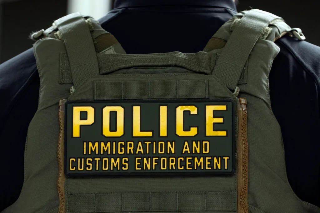 Back of an ICE agent's vest with a 