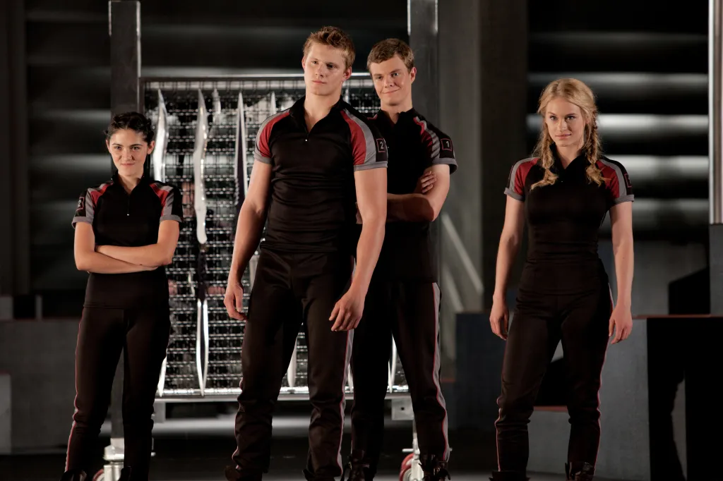 From left, Isabelle Fuhrman, Alexander Ludwig, Jack Quaid, and Leven Rambin in "The Hunger Games."