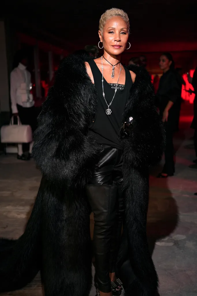 Jada Pinkett Smith in a black fur coat at the Louboutin Capsule Collection By Jaden Smith Launch.
