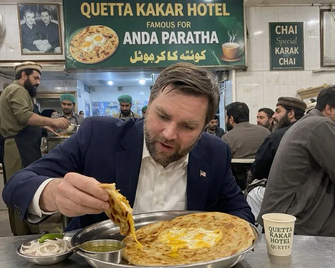 JD Vance eating anda paratha at Quetta Kakar Hotel.