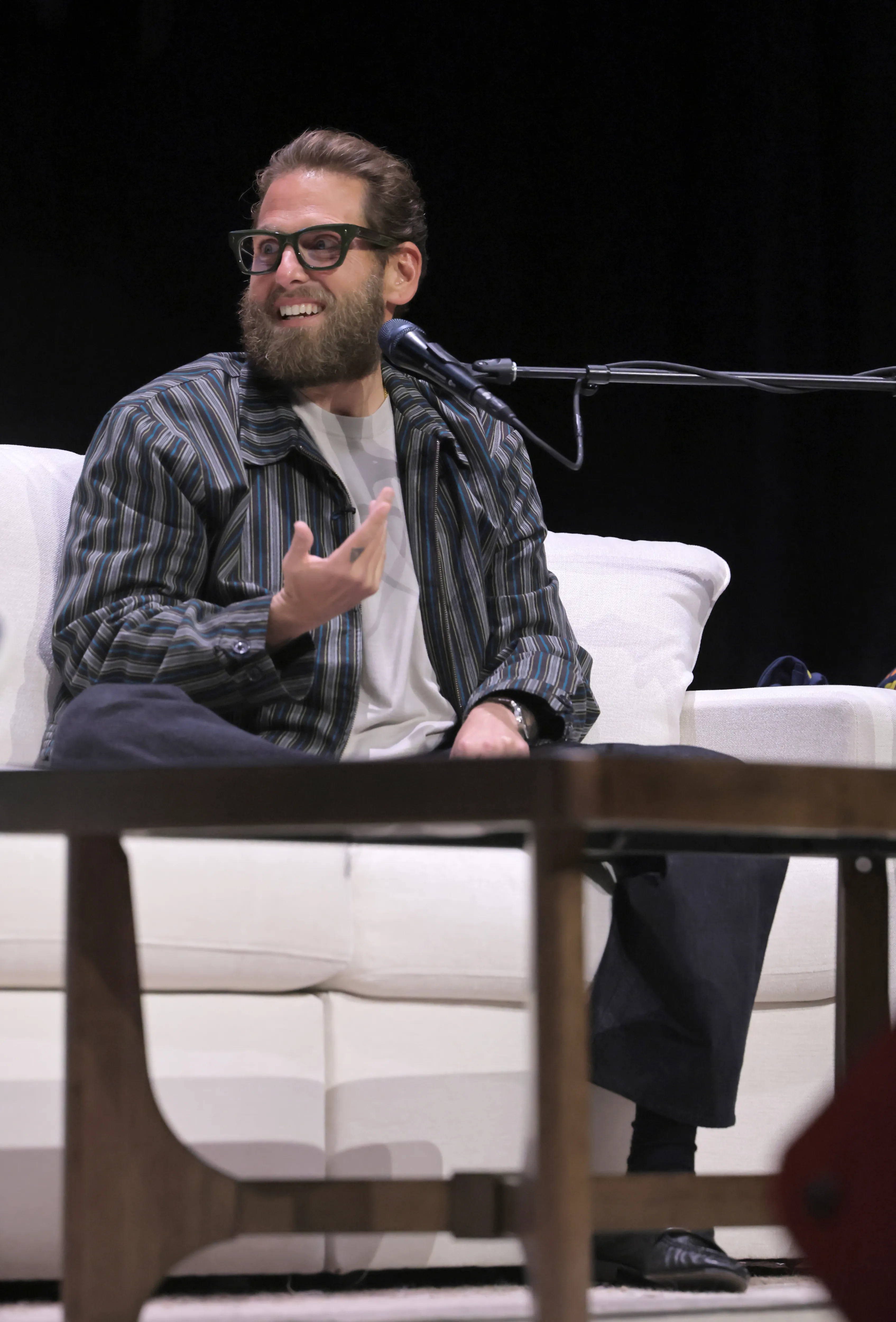 Jonah Hill speaks onstage at SiriusXM Presents SmartLess LIVE.
