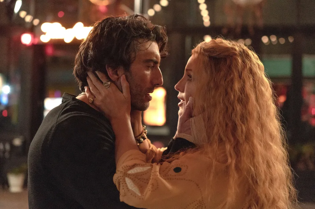 Justin Baldoni and Blake Lively gazing at each other in a scene from "It Ends With Us".