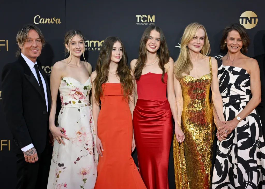Keith Urban, Sunday Rose Kidman Urban, Faith Margaret Kidman Urban, Sybella Hawley, Nicole Kidman, and Antonia Kidman on the red carpet.