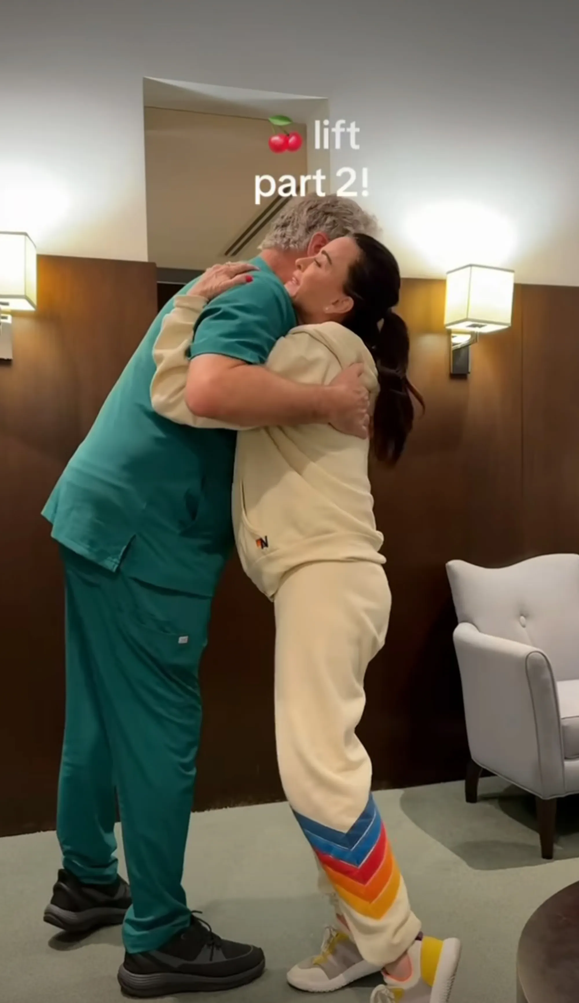 Sophia Umansky embracing a surgeon, with text overlay "lift part 2!"