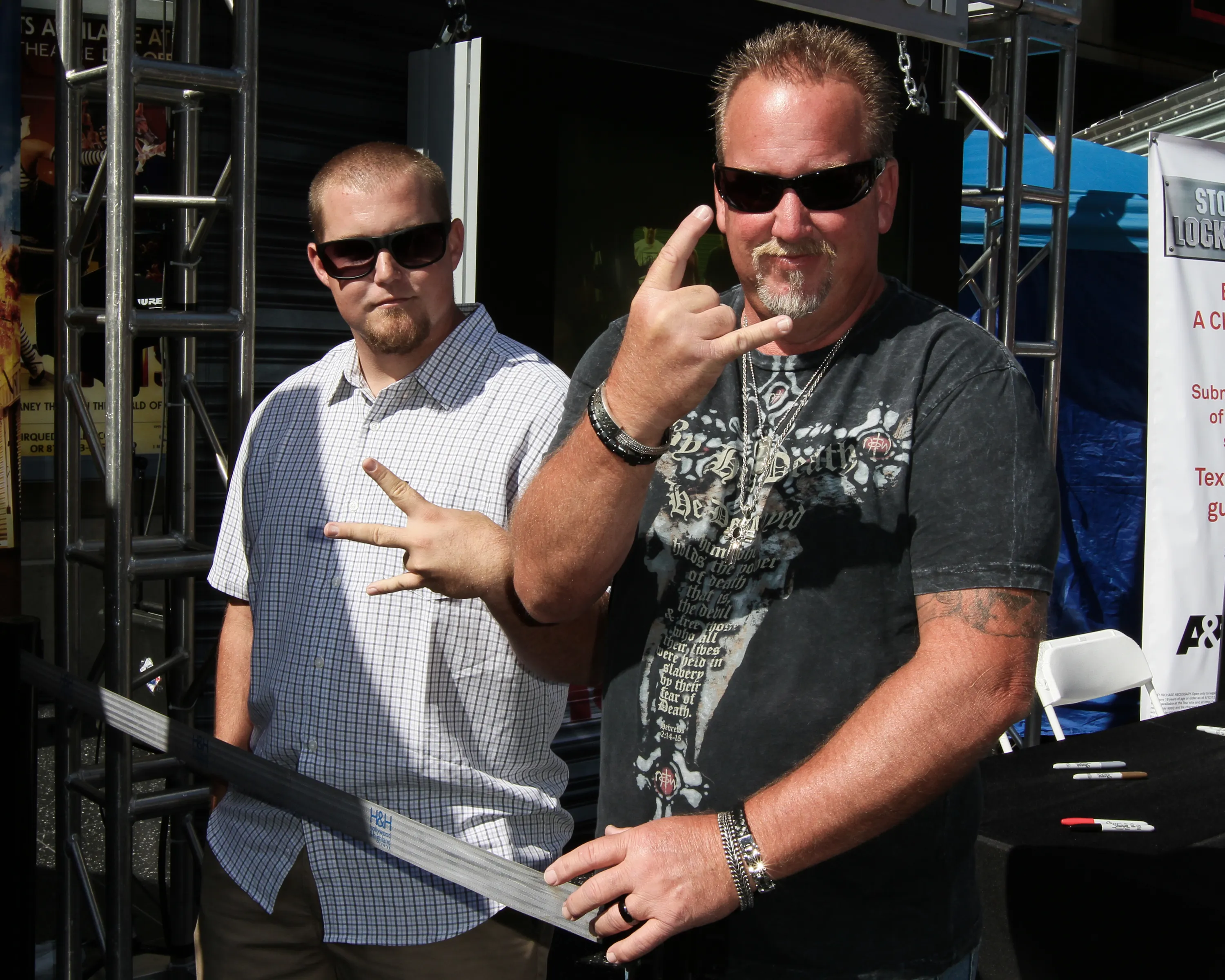 Reality TV personalities Brandon Sheets (left) and Darrell Sheets (right) attend the "Storage Wars" Lockbuster Tour.