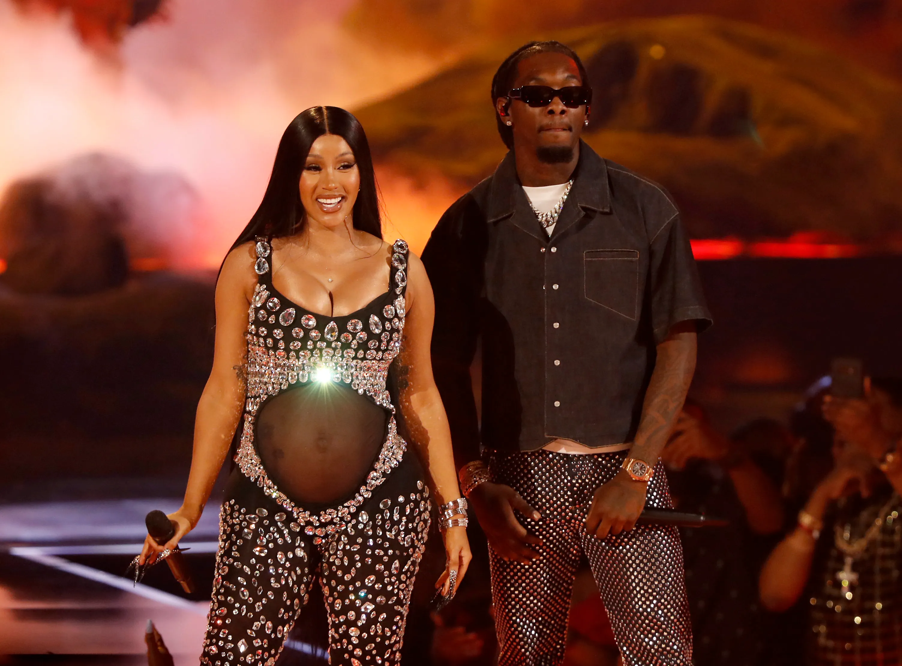 Cardi B and Offset perform onstage at the BET Awards 2021.