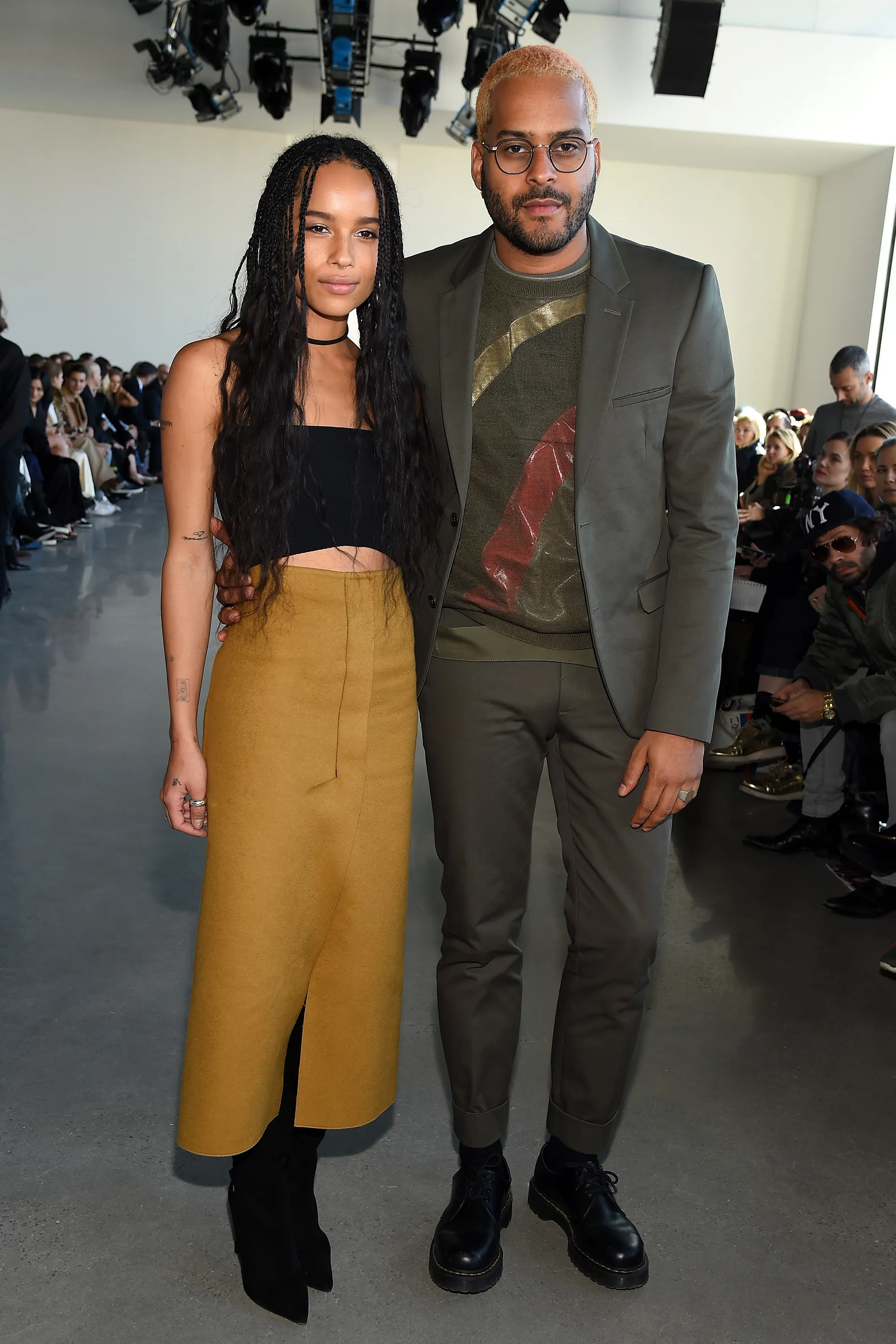 Zoe Kravitz and Twin Shadow posing at the Calvin Klein Collection Fall 2016 fashion show.