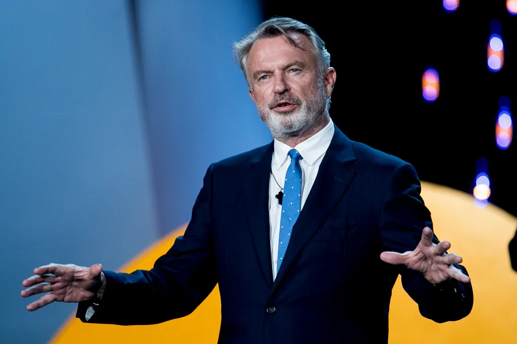 Sam Neill speaking at the opening ceremony of the San Sebastian Film Festival.