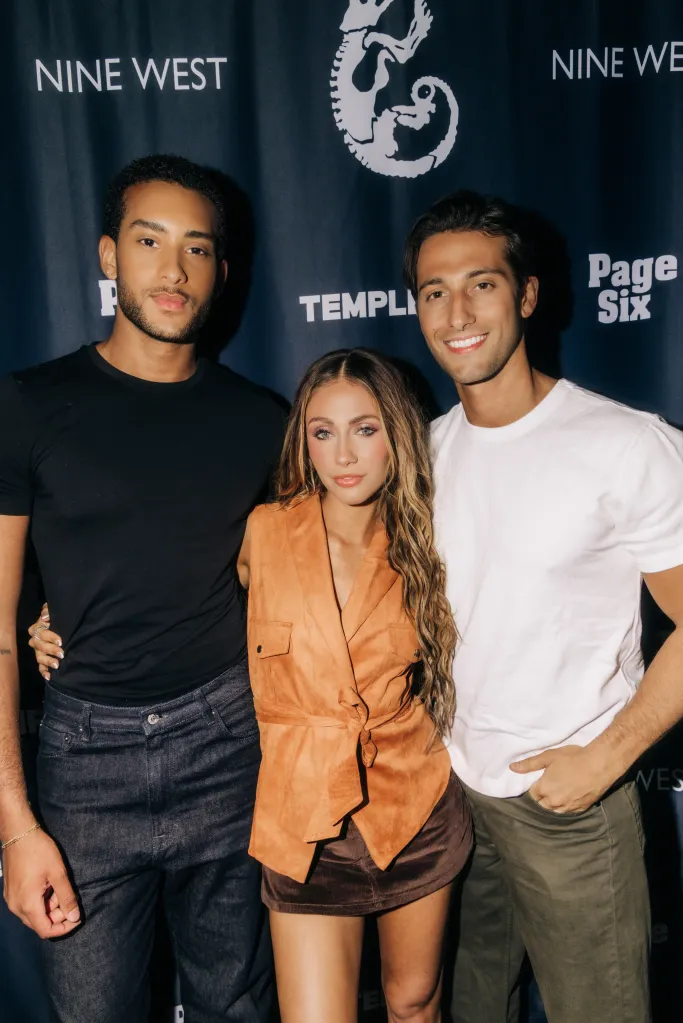 Maddi Reese, Joe Bradley, and Michols Pena pose for a photo at the Page Six x Nine West event.