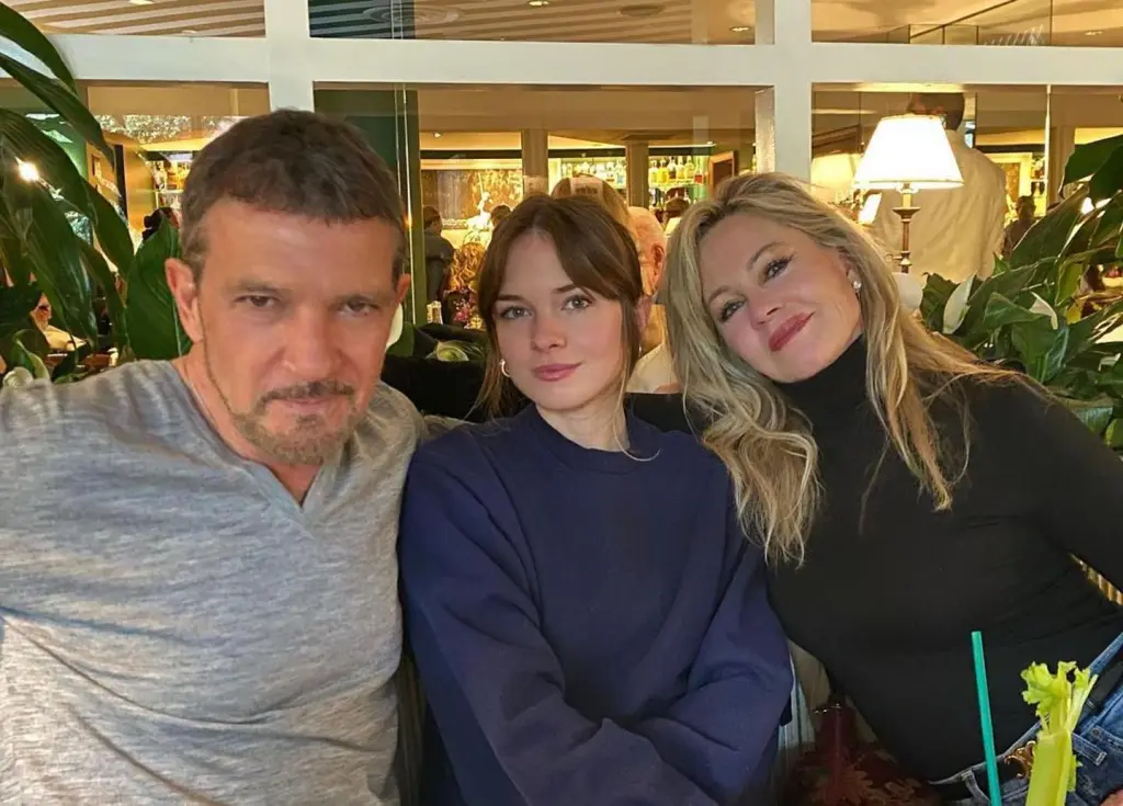 Melanie Griffith, ex-husband Antonio Banderas, and their daughter Stella.