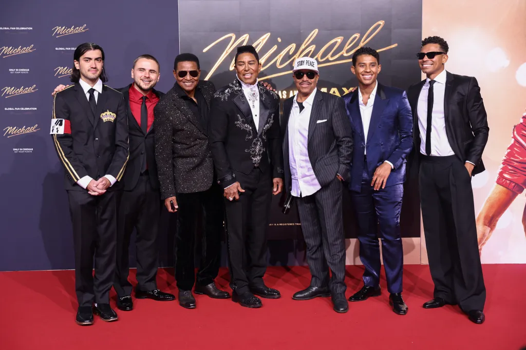 Members of the Jackson family pose for a photo at the international premiere of "Michael" in Berlin.