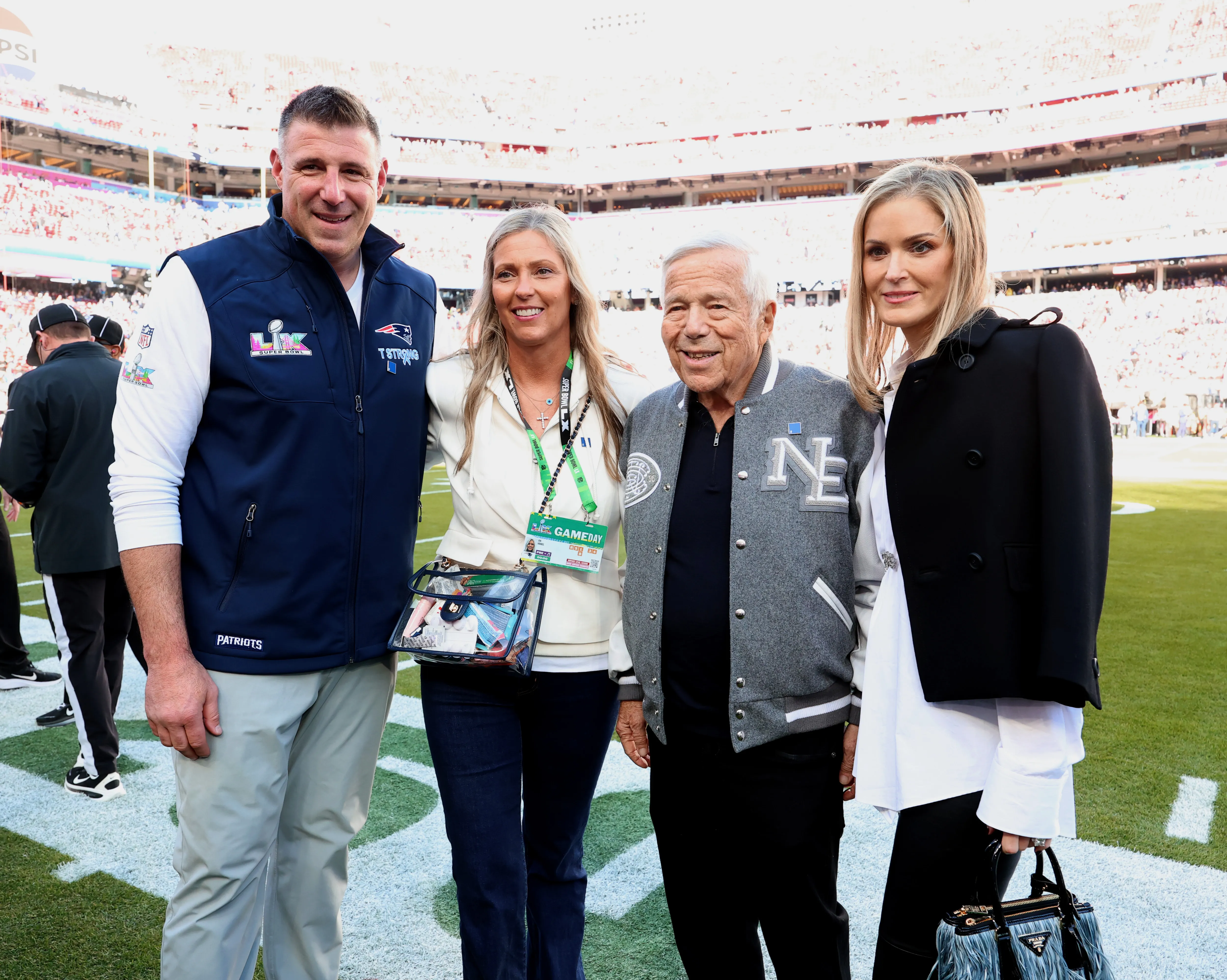 Mike and Jennifer Vrabel with Robert Kraft and Dana Blumberg
