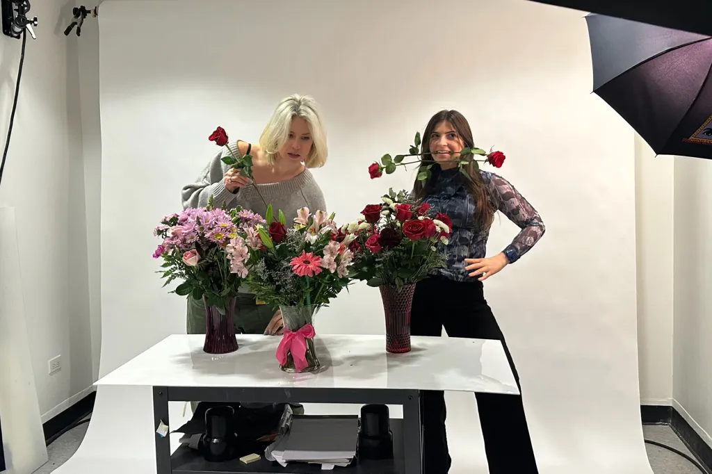 Miska Salemann and Emma Sutton Williams testing flowers.