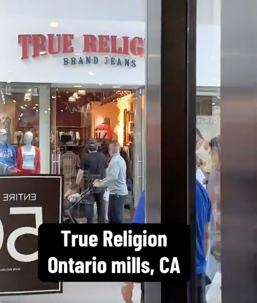 Fire inside a True Religion store at Ontario Mills, CA.