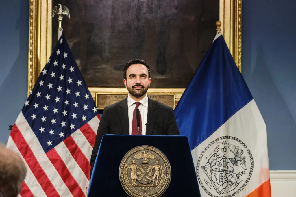 New York City mayor Zohran Mamdani holds a press conference regarding the NYC budget with First Deputy Mayor Dean Fuleihan and Director of the New York City Mayor's Office of Management and Budget (OMB) Sherif Soliman.