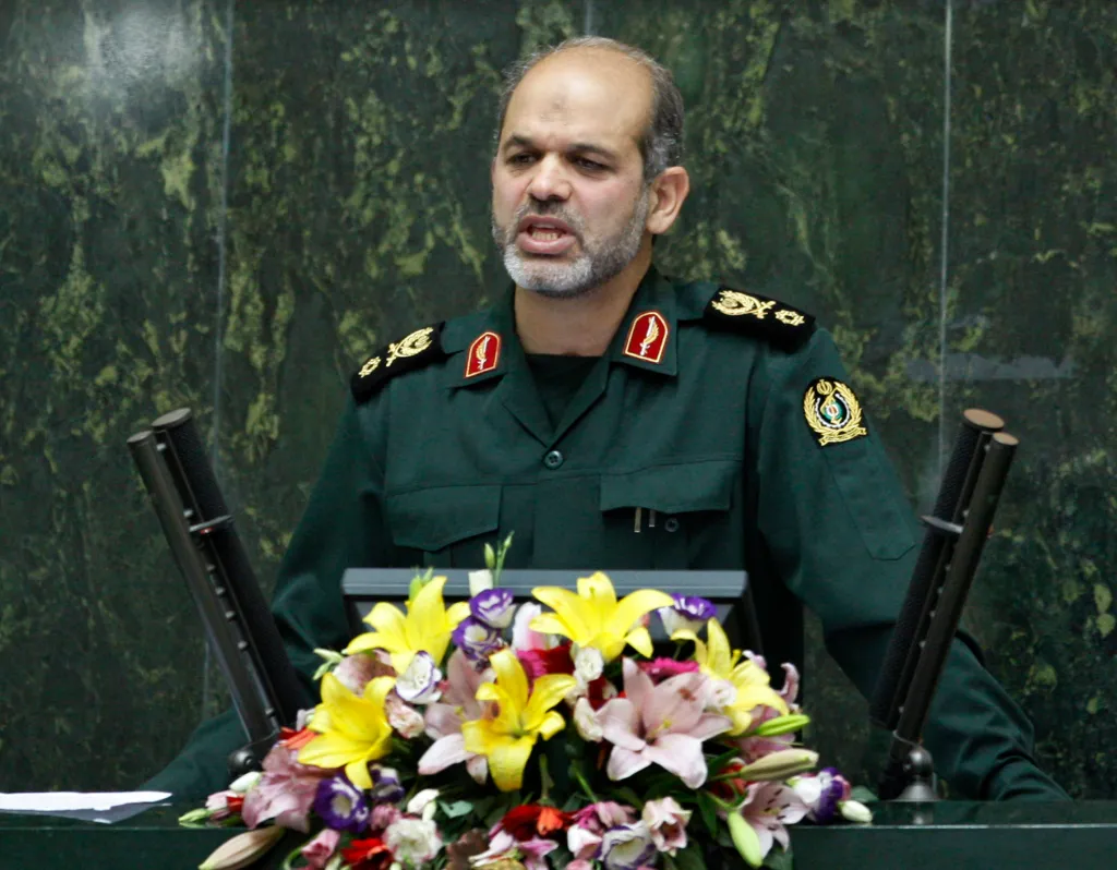 Ahmad Vahidi, then nominee for defense minister, delivering a speech at the parliament in Tehran.