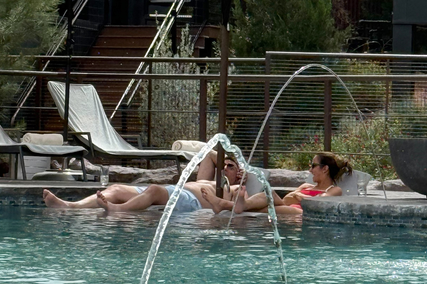 Mike Vrabel and Dianna Russini relaxing in a pool at a luxury resort in Sedona, Arizona.