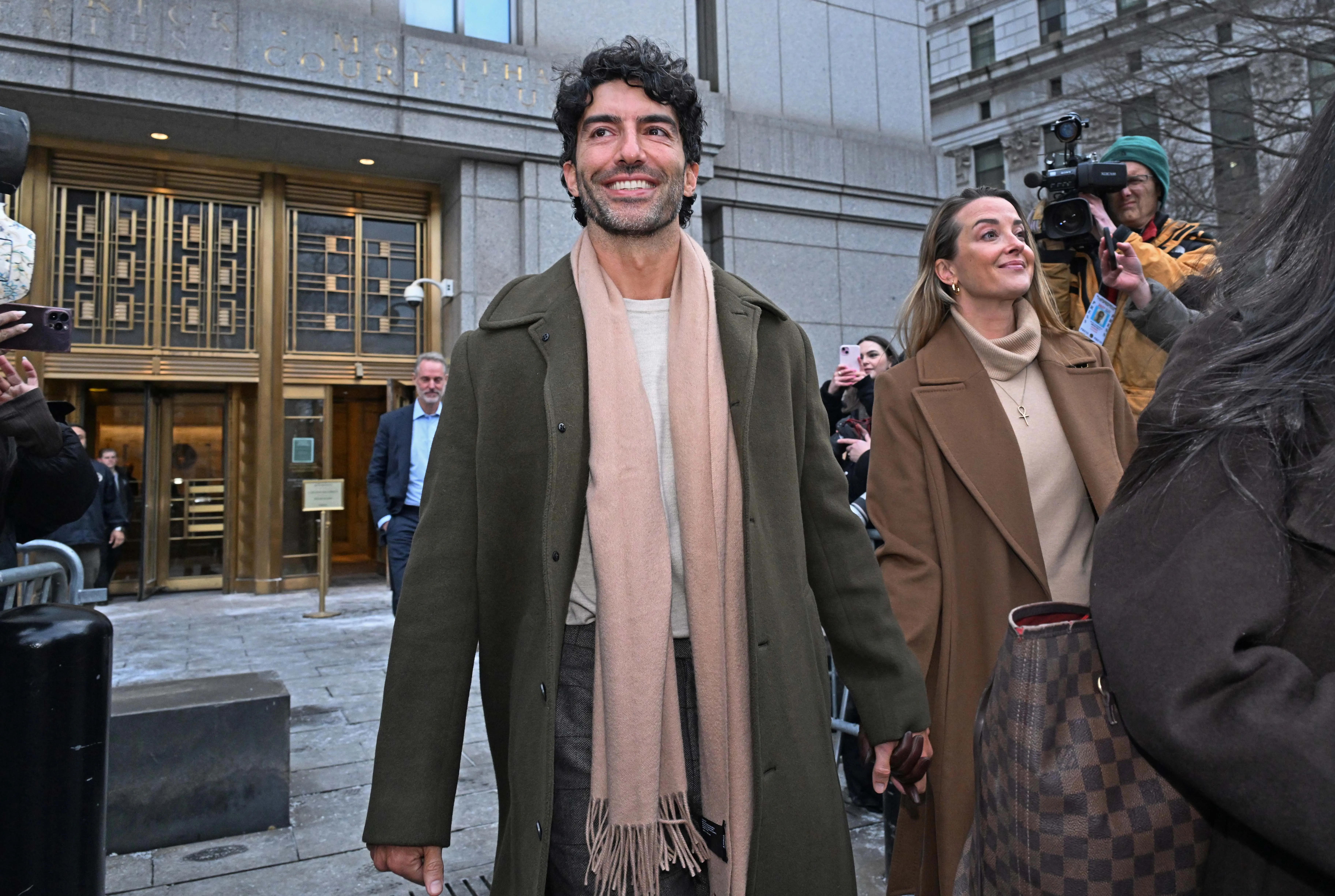 Justin Baldoni (pictured) leaves federal court after a settlement conference regarding his case against Blake Lively. 