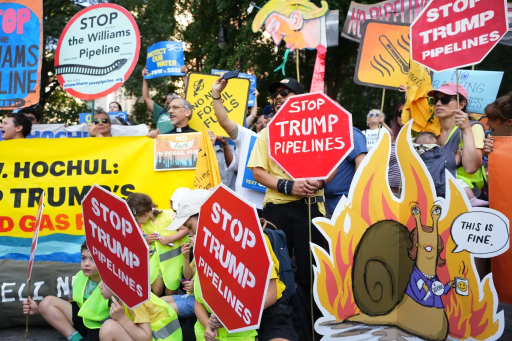 People gather during a Williams Northeast Supply Enhancement (NESE) Pipeline protest on Saturday, August 9, 2025 in New York, N.Y. (James Keivom for New York Post)