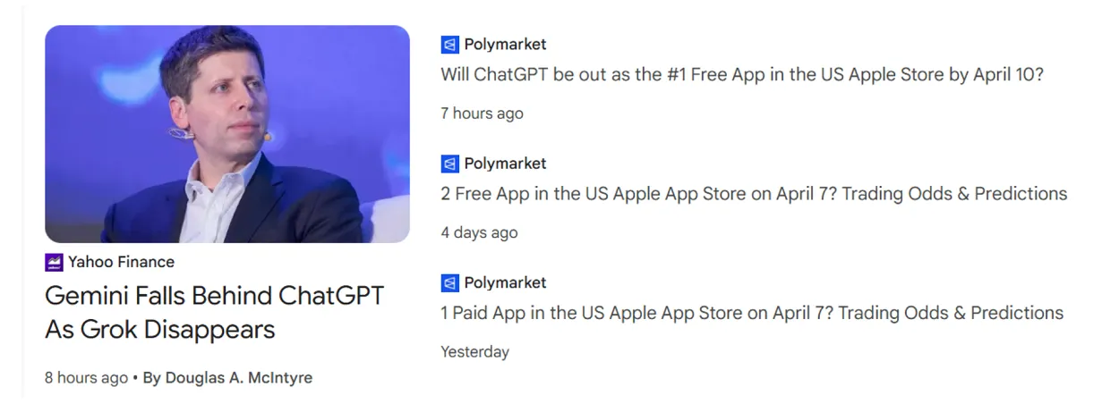 Screenshot from Google News showing four headlines: -