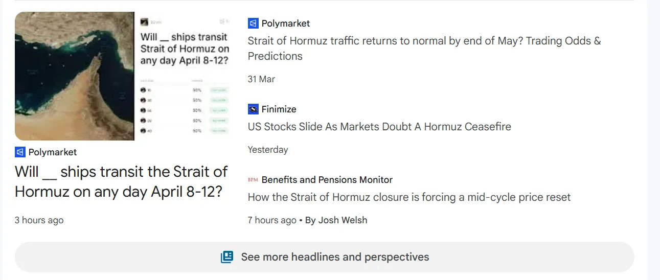 Google News screenshot showing four links: -