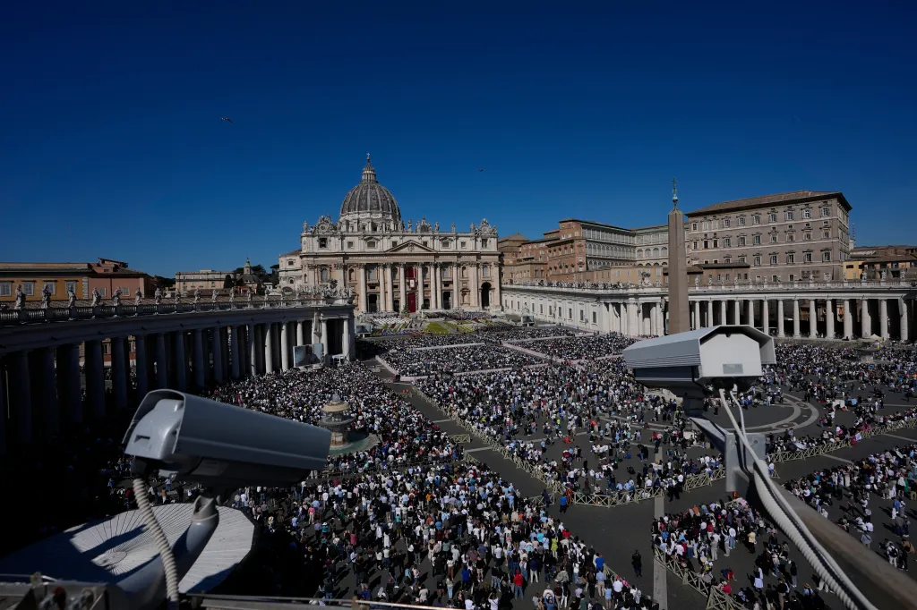 Thousands of worshippers fill St. Peter's Square as Pope Leo XIV leads the Easter Sunday Mass at the Vatican on April 5, 2026. 