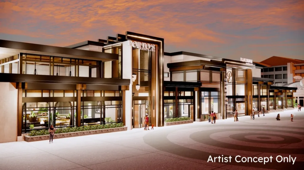 Illustration of the exterior of Porto's Bakery & Cafe.
