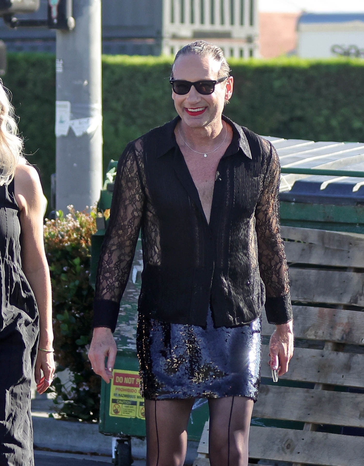 David Duchovny dressed as a woman, in character for filming "Soapbox" in Los Angeles.