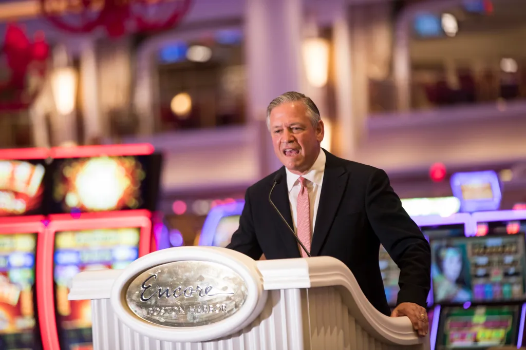President of Encore Boston Harbor Robert DeSalvio speaking at a press conference.