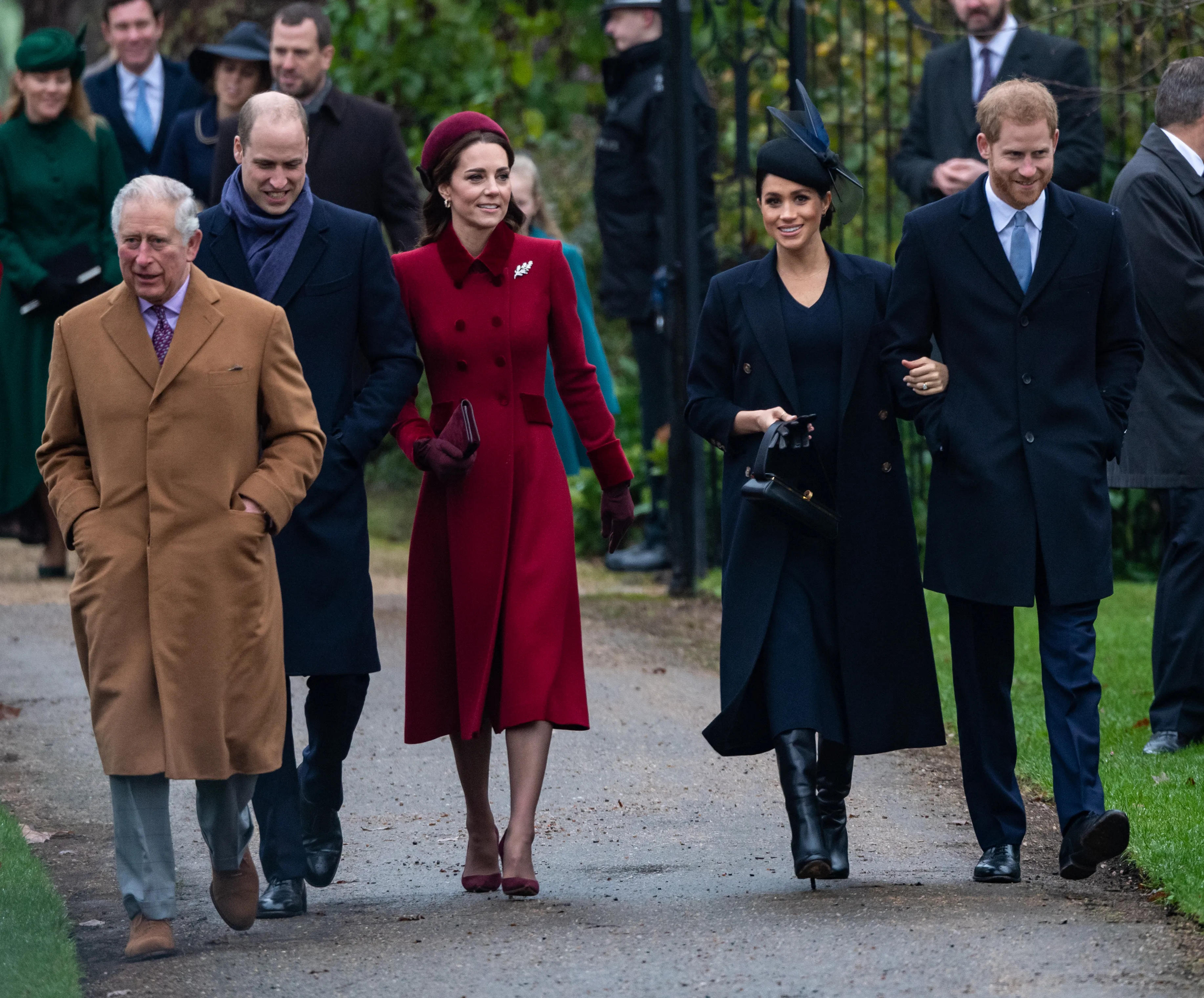 King Charles, Prince William, Kate Middleton, Meghan Markle and Prince Harry in Sandringham on Christmas 2018
