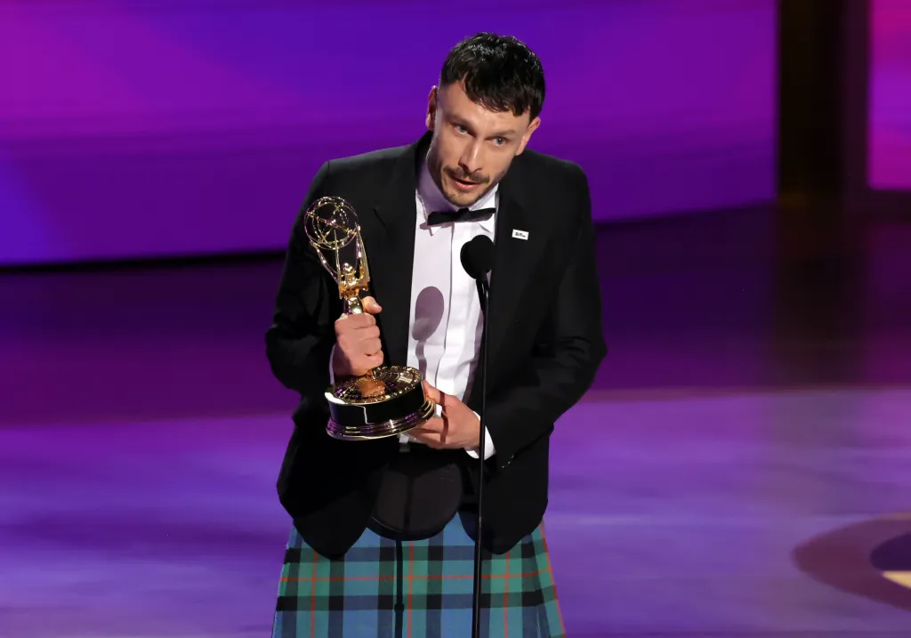 Richard Gadd accepts the Outstanding Writing For A Limited Or Anthology Series Or Movie award for "Baby Reindeer" onstage at the 76th Primetime Emmy Awards.