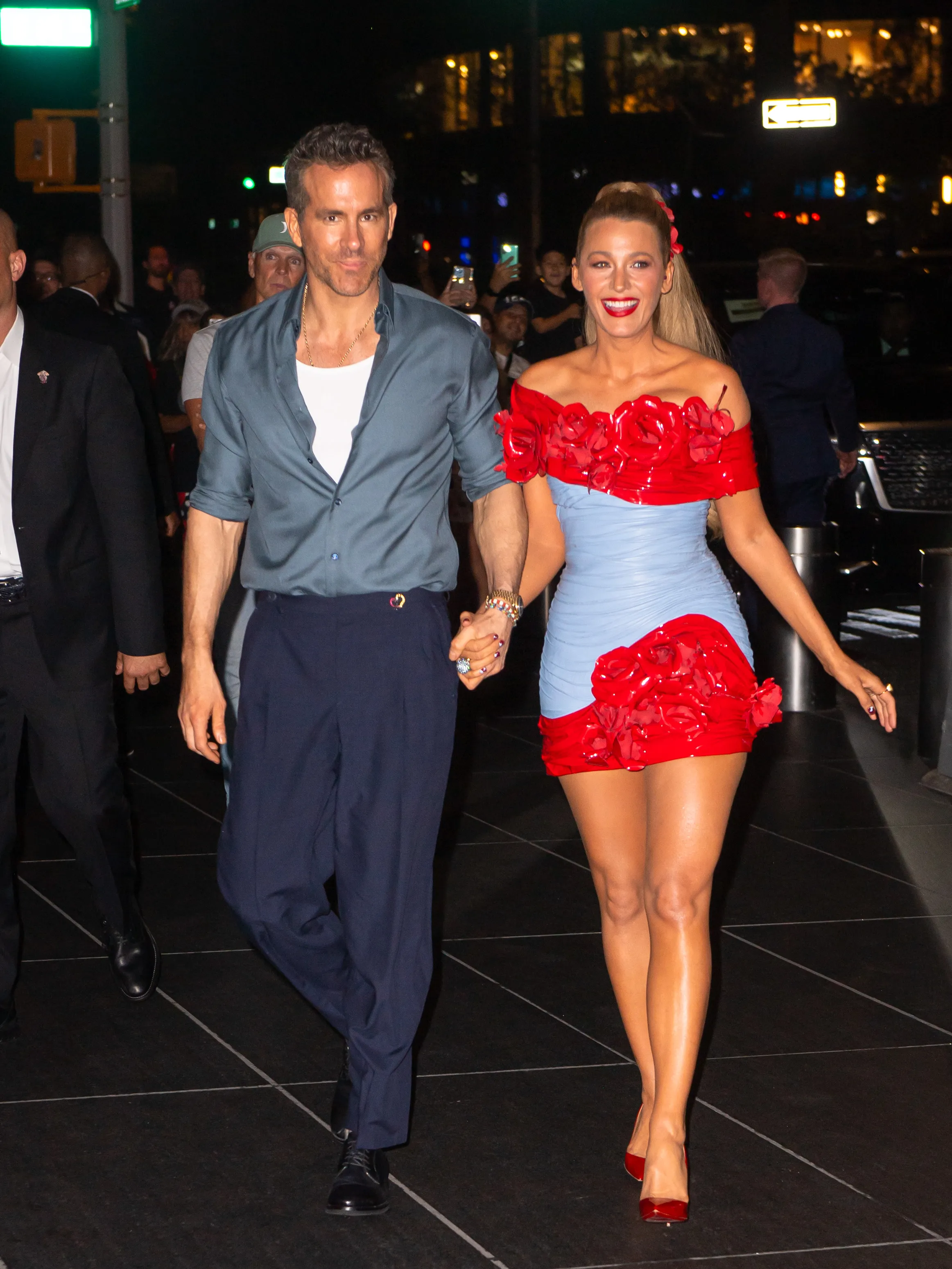 Ryan Reynolds and Blake Lively are seen arriving at the Jazz Center for the "Deadpool & Wolverine" premiere after party on July 22, 2024 in New York City.