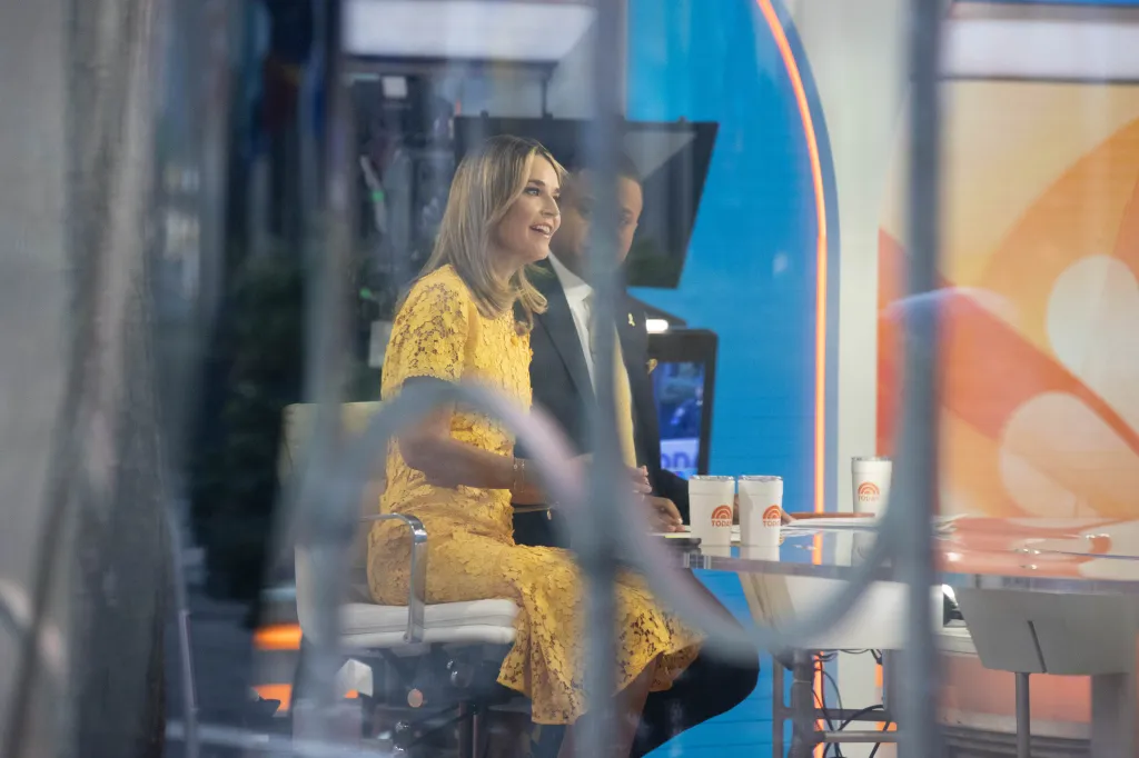 Savannah Guthrie sitting on the set of the Today Show in Manhattan.