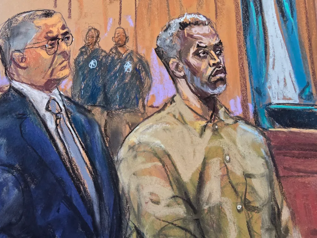 Illustration of Sean "Diddy" Combs at his arraignment.