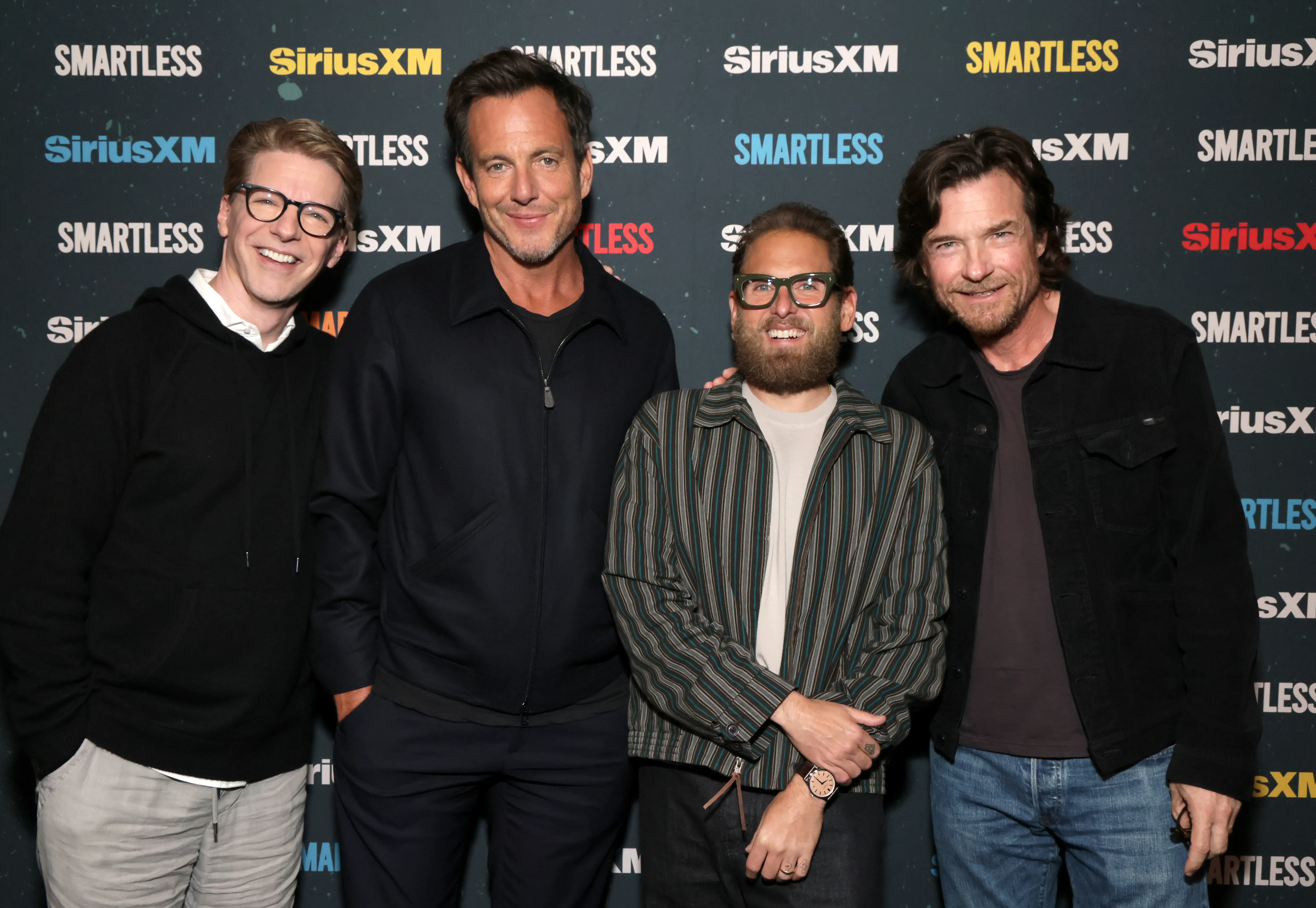 Sean Hayes, Will Arnett, Jonah Hill, and Jason Bateman at SiriusXM Presents SmartLess LIVE.