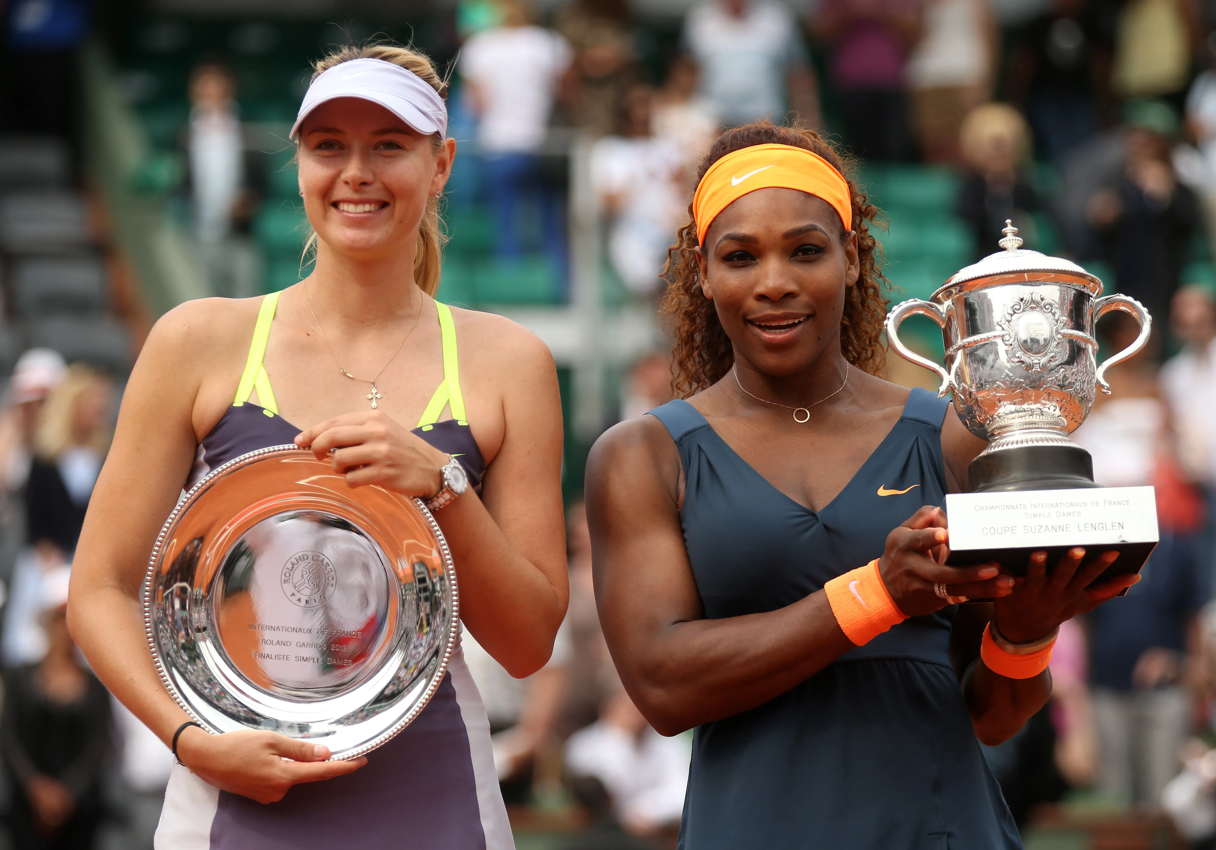 Maria Sharapova and Serena Williams at the 2013 French Open