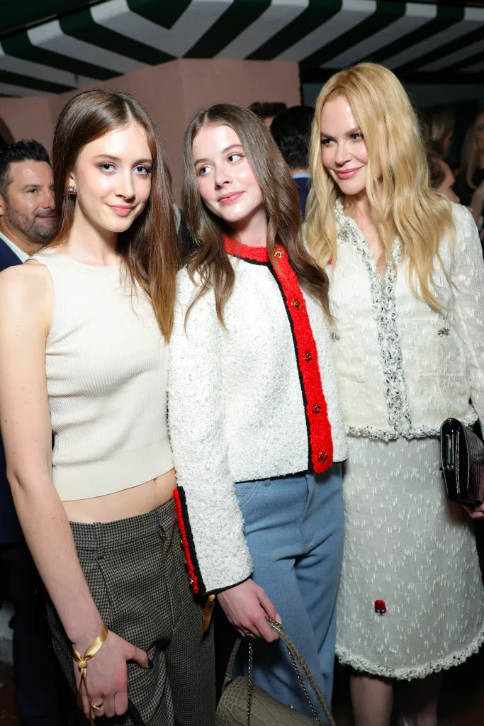 Sunday Rose Kidman Urban, Faith Margaret Kidman-Urban, and Nicole Kidman attend the CHANEL and Charles Finch Annual Pre-Oscar Dinner.