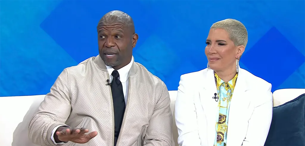 Terry Crews and Rebecca Crews on a talk show.