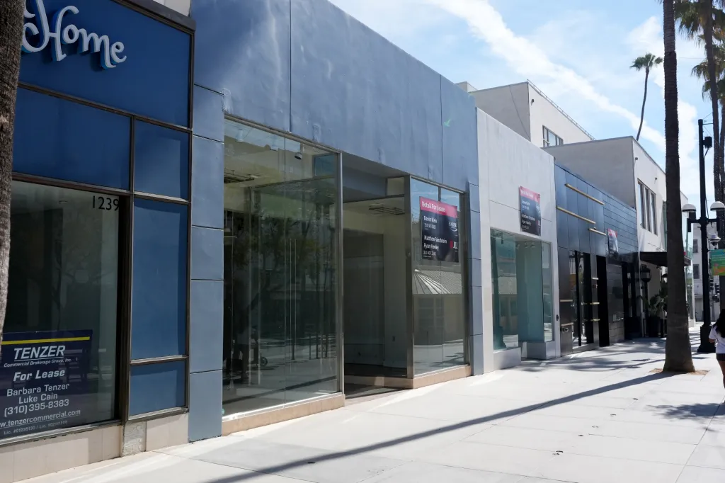 Storefronts for lease in the Third Street Promenade outdoor mall in Santa Monica, CA.