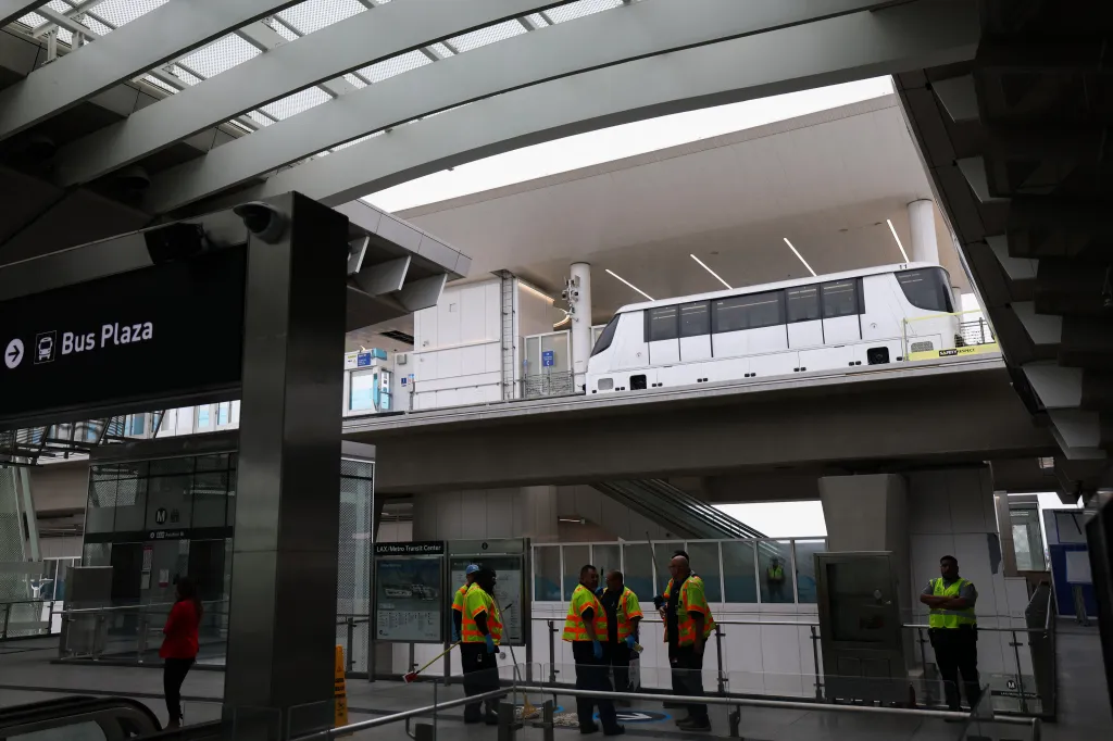 Automated People Mover (APM) train system during testing for the LAX/Metro Transit Center in Los Angeles.